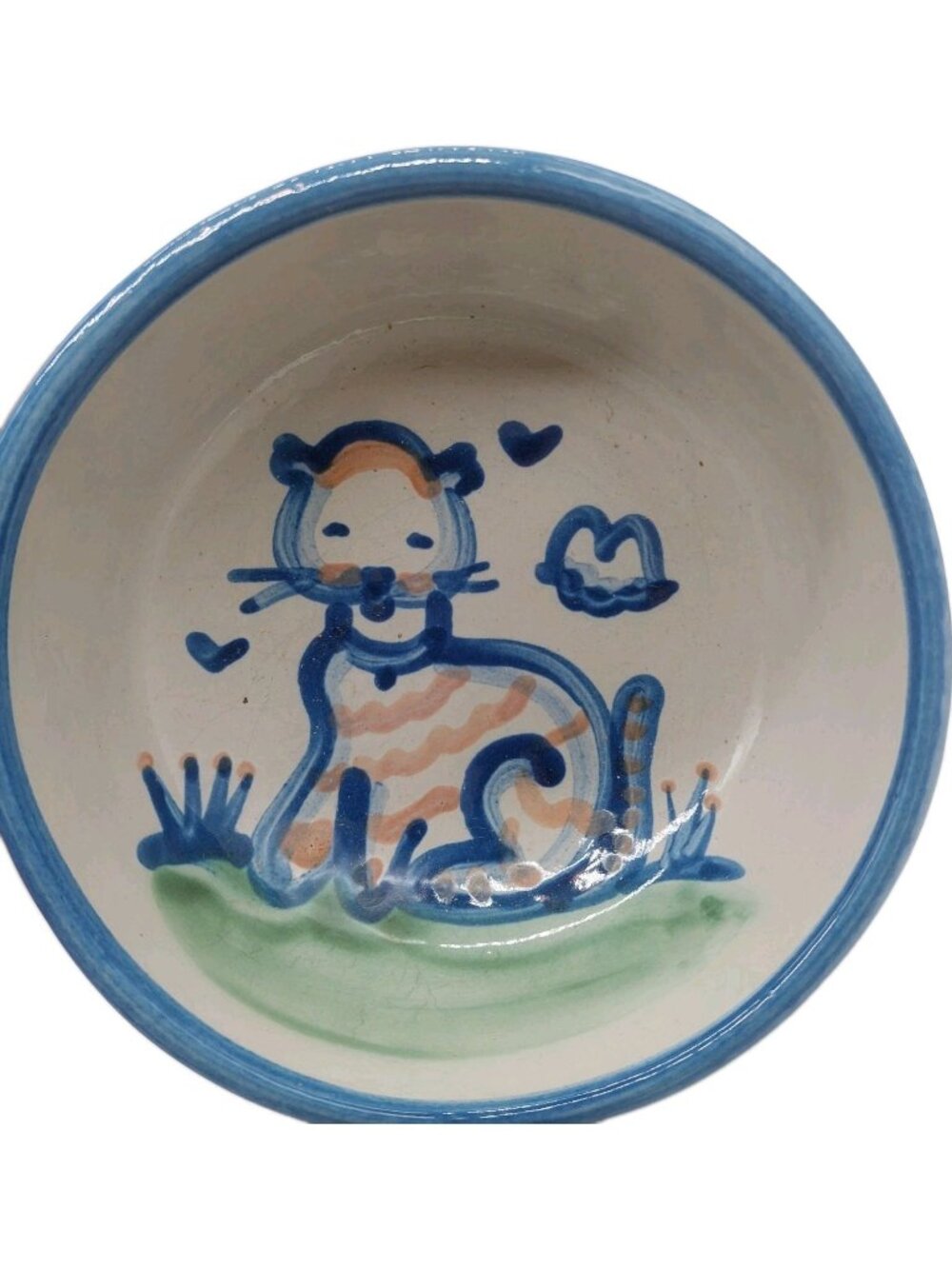 M.A Hadley Pottery Cereal Bowl Cat Striped Kitty Kitten Design 7.5” Blue White